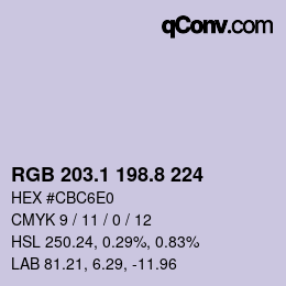 Color code: RGB 203.1 198.8 224 | qconv.com