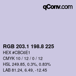 カラーコード: RGB 203.1 198.8 225 | qconv.com