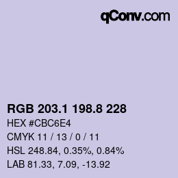 カラーコード: RGB 203.1 198.8 228 | qconv.com