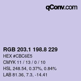 Farbcode: RGB 203.1 198.8 229 | qconv.com