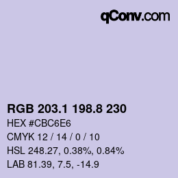 カラーコード: RGB 203.1 198.8 230 | qconv.com