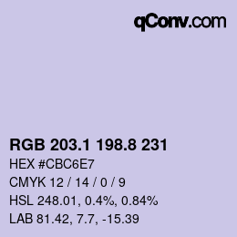 Farbcode: RGB 203.1 198.8 231 | qconv.com