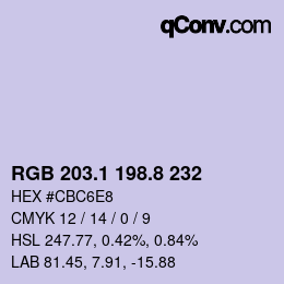 カラーコード: RGB 203.1 198.8 232 | qconv.com