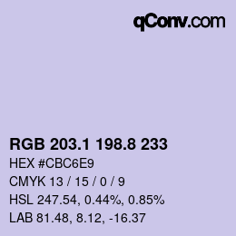 カラーコード: RGB 203.1 198.8 233 | qconv.com