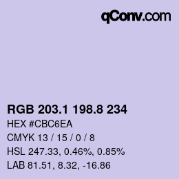 Color code: RGB 203.1 198.8 234 | qconv.com