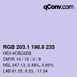 カラーコード: RGB 203.1 198.8 235 | qconv.com