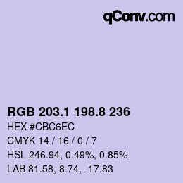 Color code: RGB 203.1 198.8 236 | qconv.com