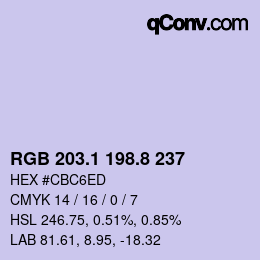 カラーコード: RGB 203.1 198.8 237 | qconv.com