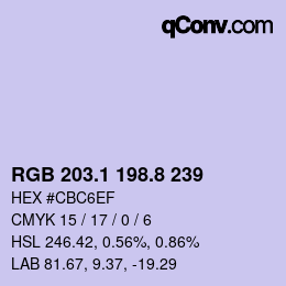 Color code: RGB 203.1 198.8 239 | qconv.com