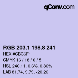 カラーコード: RGB 203.1 198.8 241 | qconv.com