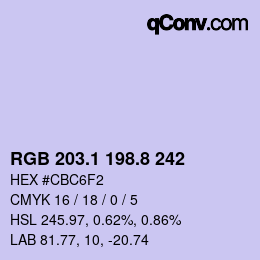 カラーコード: RGB 203.1 198.8 242 | qconv.com