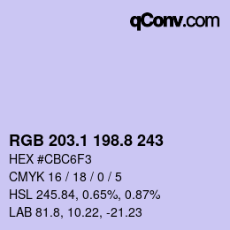 Color code: RGB 203.1 198.8 243 | qconv.com