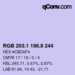 Color code: RGB 203.1 198.8 244 | qconv.com