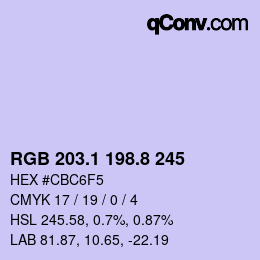 Color code: RGB 203.1 198.8 245 | qconv.com