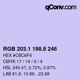 Color code: RGB 203.1 198.8 246 | qconv.com