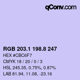 カラーコード: RGB 203.1 198.8 247 | qconv.com