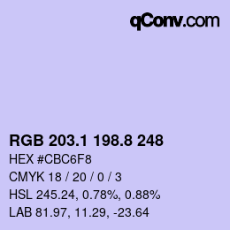 Farbcode: RGB 203.1 198.8 248 | qconv.com