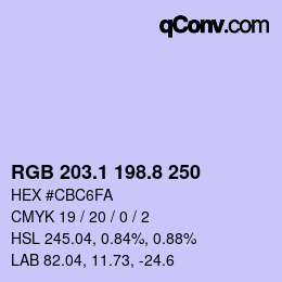 Color code: RGB 203.1 198.8 250 | qconv.com