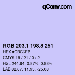 カラーコード: RGB 203.1 198.8 251 | qconv.com