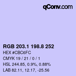 カラーコード: RGB 203.1 198.8 252 | qconv.com