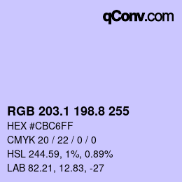 Color code: RGB 203.1 198.8 255 | qconv.com