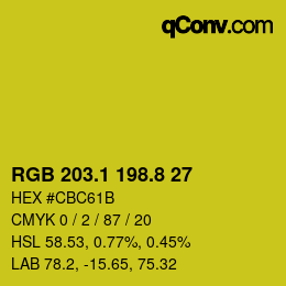 カラーコード: RGB 203.1 198.8 27 | qconv.com