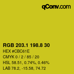 カラーコード: RGB 203.1 198.8 30 | qconv.com