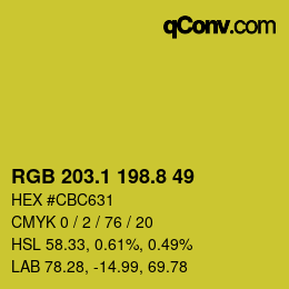 カラーコード: RGB 203.1 198.8 49 | qconv.com