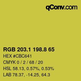 カラーコード: RGB 203.1 198.8 65 | qconv.com