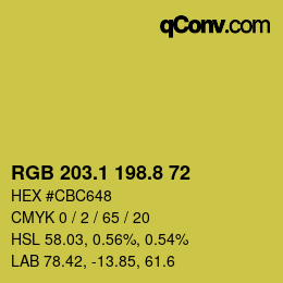 カラーコード: RGB 203.1 198.8 72 | qconv.com