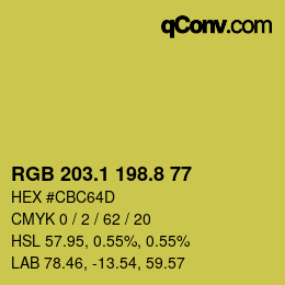 カラーコード: RGB 203.1 198.8 77 | qconv.com