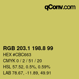 カラーコード: RGB 203.1 198.8 99 | qconv.com