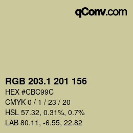 カラーコード: RGB 203.1 201 156 | qconv.com