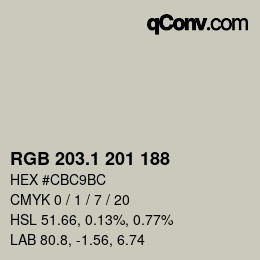 カラーコード: RGB 203.1 201 188 | qconv.com