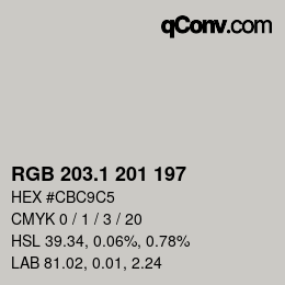 Color code: RGB 203.1 201 197 | qconv.com