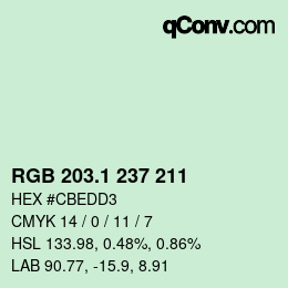 Color code: RGB 203.1 237 211 | qconv.com