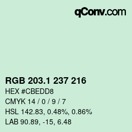カラーコード: RGB 203.1 237 216 | qconv.com
