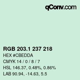 カラーコード: RGB 203.1 237 218 | qconv.com