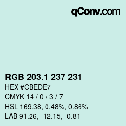 Color code: RGB 203.1 237 231 | qconv.com