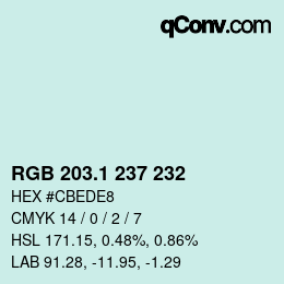 カラーコード: RGB 203.1 237 232 | qconv.com