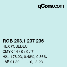 Color code: RGB 203.1 237 236 | qconv.com