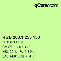 カラーコード: RGB 203.1 255 158 | qconv.com