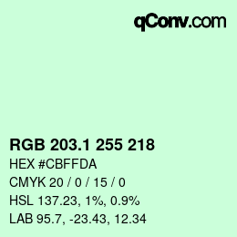 カラーコード: RGB 203.1 255 218 | qconv.com
