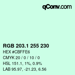 カラーコード: RGB 203.1 255 230 | qconv.com