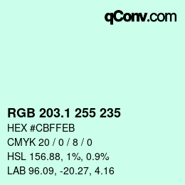 Color code: RGB 203.1 255 235 | qconv.com