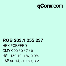 カラーコード: RGB 203.1 255 237 | qconv.com