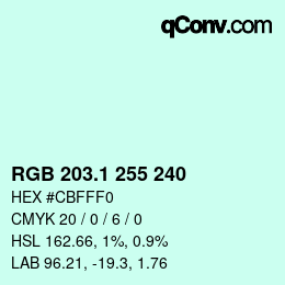 Color code: RGB 203.1 255 240 | qconv.com