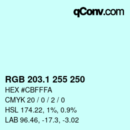 Color code: RGB 203.1 255 250 | qconv.com