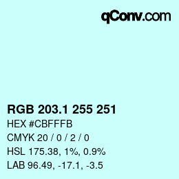 カラーコード: RGB 203.1 255 251 | qconv.com