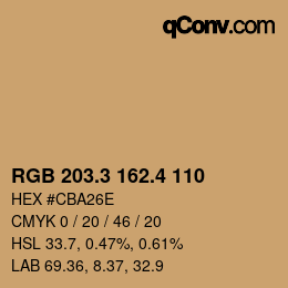 カラーコード: RGB 203.3 162.4 110 | qconv.com